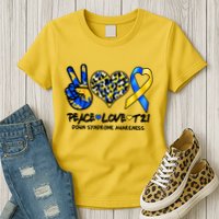 Cool Peace Love T21 Down Syndrome Awareness Support Womens T-Shirt