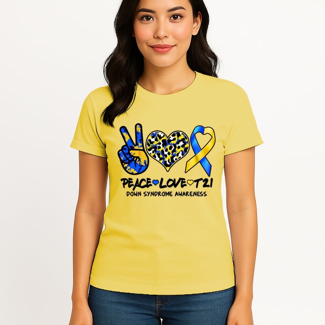 Cool Peace Love T21 Down Syndrome Awareness Support Womens T-Shirt