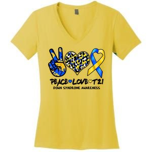 Cool Peace Love T21 Down Syndrome Awareness Support Women's V-Neck T-Shirt