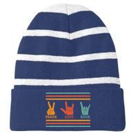 Classic Peace Love Rock Vintage Hoodie Concert Band Gift Striped Beanie with Solid Band