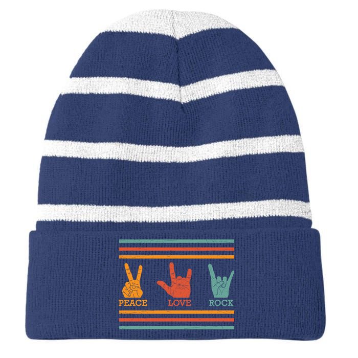 Classic Peace Love Rock Vintage Hoodie Concert Band Gift Striped Beanie with Solid Band