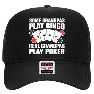 Cool Poker Lover Art For Grandpa Casino Card Gambling High Crown Mesh Back Trucker Hat