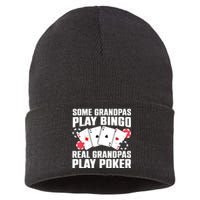 Cool Poker Lover Art For Grandpa Casino Card Gambling Sustainable Knit Beanie