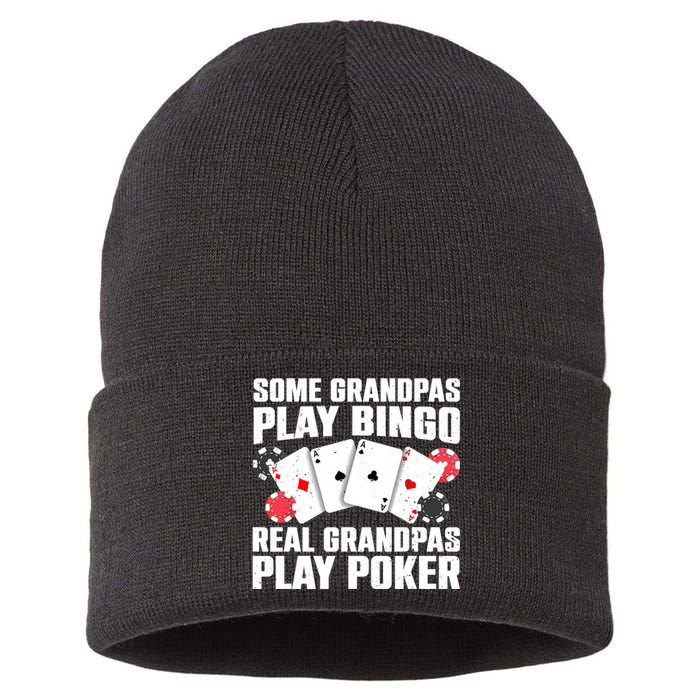 Cool Poker Lover Art For Grandpa Casino Card Gambling Sustainable Knit Beanie