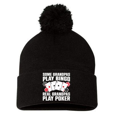 Cool Poker Lover Art For Grandpa Casino Card Gambling Pom Pom 12in Knit Beanie