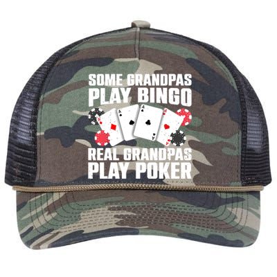 Cool Poker Lover Art For Grandpa Casino Card Gambling Retro Rope Trucker Hat Cap