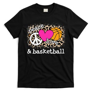 Cute Peace Love Basketball Leopard Print T-Shirt