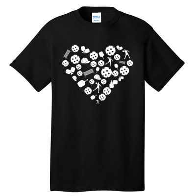 Cool Pickleball Lovers Gifts Heart Shape Valentines Day Tall T-Shirt