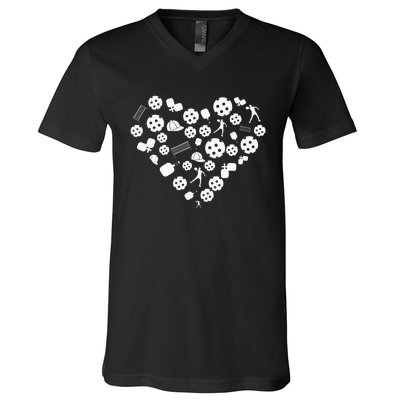 Cool Pickleball lovers Gifts Heart Shape Valentines Day V-Neck T-Shirt