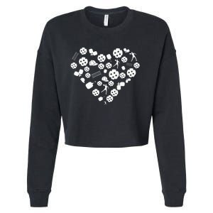 Cool Pickleball lovers Gifts Heart Shape Valentines Day Cropped Pullover Crew