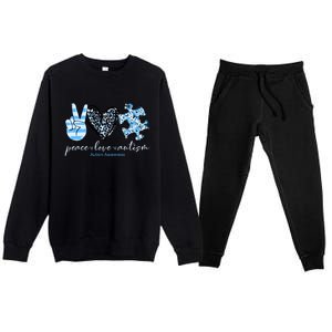 Cute Peace Love Autism Awareness Asd Teacher Cute Gift Premium Crewneck Sweatsuit Set