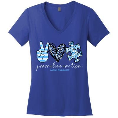 Cute Peace Love Autism Awareness Asd Teacher Cute Gift Women's V-Neck T-Shirt