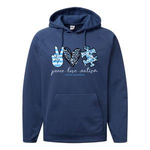 Cute Peace Love Autism Awareness Asd Teacher Cute Gift Performance Fleece Hoodie