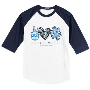 Cute Peace Love Autism Awareness Asd Teacher Cute Gift Baseball Sleeve Shirt