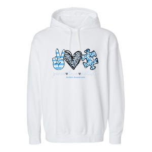 Cute Peace Love Autism Awareness Asd Teacher Cute Gift Garment-Dyed Fleece Hoodie