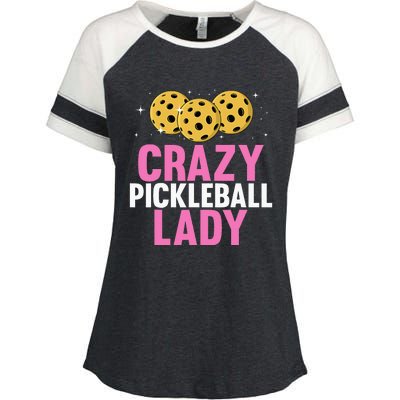 Crazy Pickleball Lady Funny Pickleball Gifts for  Enza Ladies Jersey Colorblock Tee