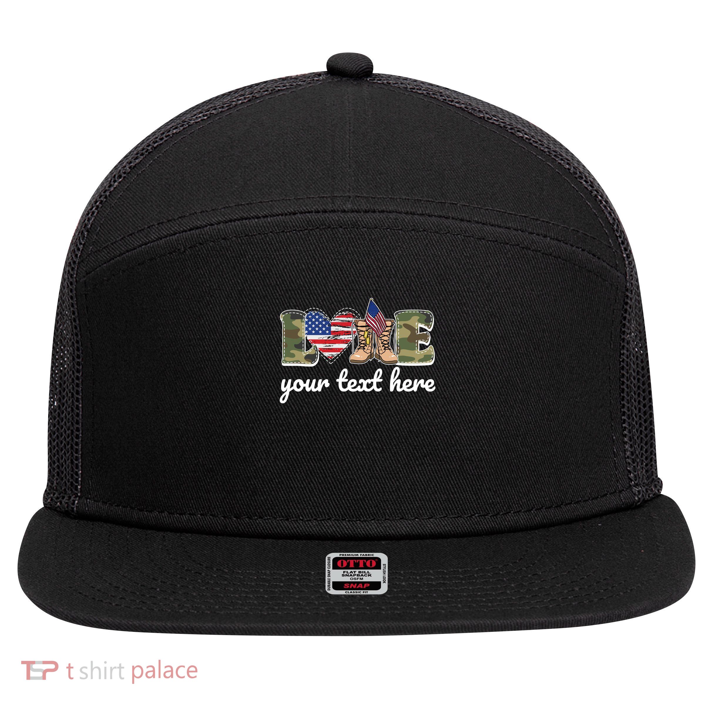 Custom Personalized Love Military 7 Panel Mesh Trucker Snapback Hat