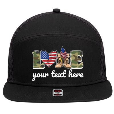 Custom Personalized Love Military 7 Panel Mesh Trucker Snapback Hat