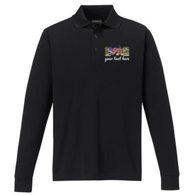 Custom Personalized Love Military Performance Long Sleeve Polo