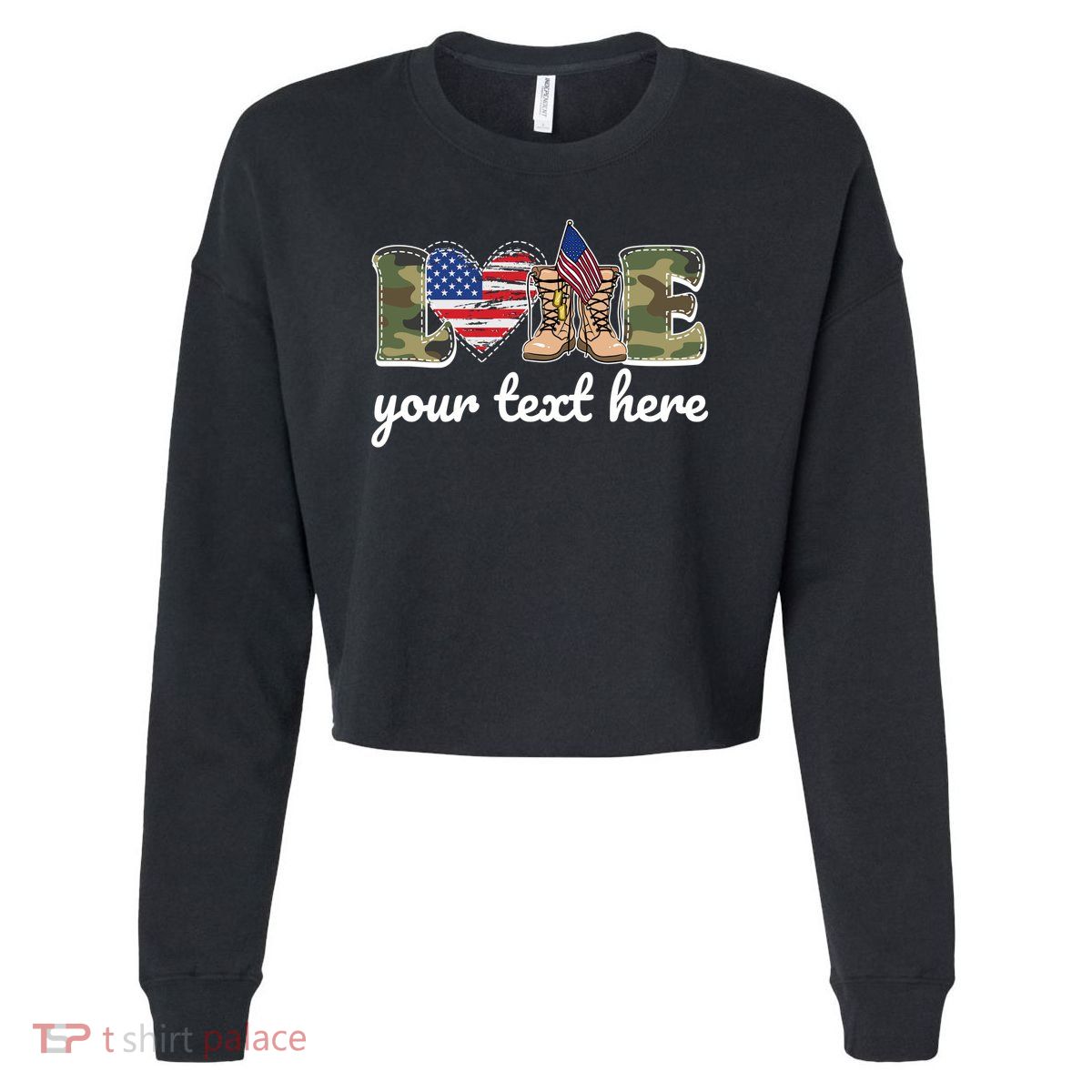 Custom Personalized Love Military Cropped Pullover Crew