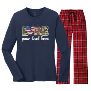 Custom Personalized Love Military Women's Long Sleeve Flannel Pajama Set 