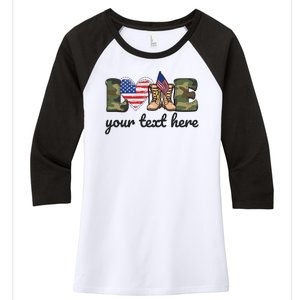 Custom Personalized Love Military Women's Tri-Blend 3/4-Sleeve Raglan Shirt