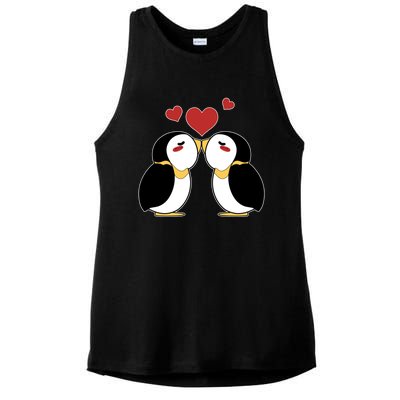 Cute Penguin Lovers Kissing Heart Valentine's Day Gift Ladies PosiCharge Tri-Blend Wicking Tank