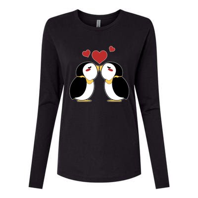 Cute Penguin Lovers Kissing Heart Valentine's Day Gift Womens Cotton Relaxed Long Sleeve T-Shirt