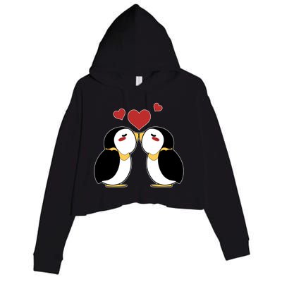 Cute Penguin Lovers Kissing Heart Valentine's Day Gift Crop Fleece Hoodie