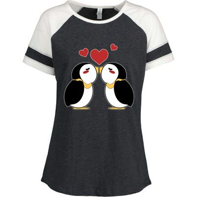 Cute Penguin Lovers Kissing Heart Valentine's Day Gift Enza Ladies Jersey Colorblock Tee