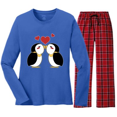 Cute Penguin Lovers Kissing Heart Valentine's Day Gift Women's Long Sleeve Flannel Pajama Set 