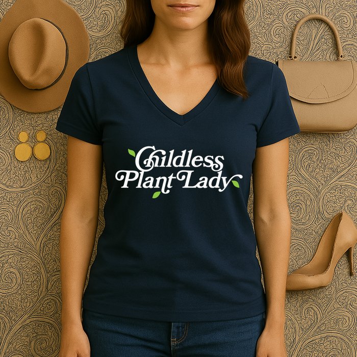 Childless Plant Lady (Childless Cat Lady Meme) Funny Kamala 2024 Women's V-Neck T-Shirt