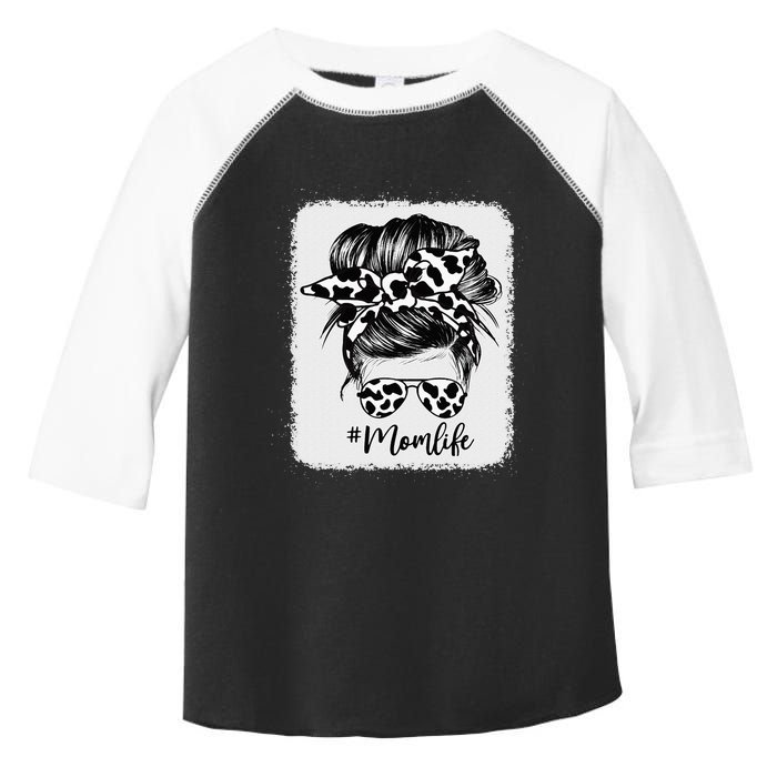 Cow Print Mom Life Messy Bun Hair Toddler Fine Jersey T-Shirt