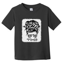 Cow Print Mom Life Messy Bun Hair Toddler T-Shirt