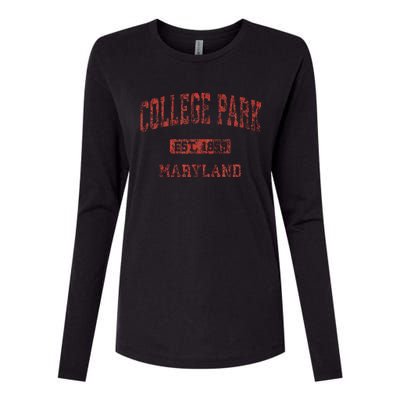 College Park Maryland Md Vintage Athletic Womens Cotton Relaxed Long Sleeve T-Shirt