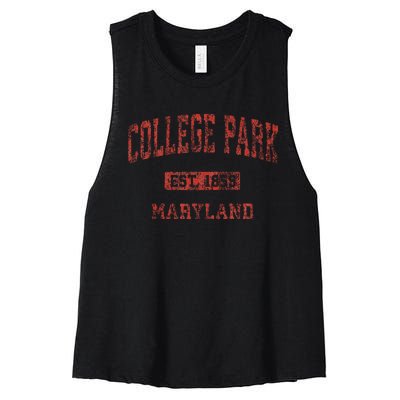 College Park Maryland Md Vintage Athletic Women's Racerback Cropped Tank