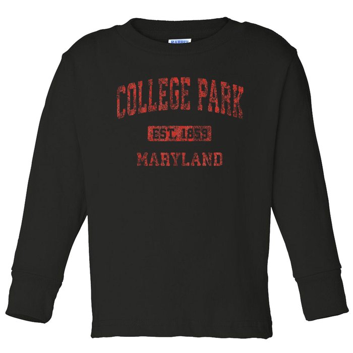 College Park Maryland Md Vintage Athletic Toddler Long Sleeve Shirt