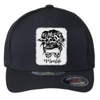 Cow Print Mom Life Messy Bun Hair Flexfit Unipanel Trucker Cap