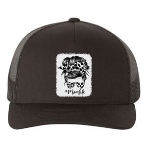 Cow Print Mom Life Messy Bun Hair Yupoong Adult 5-Panel Trucker Hat