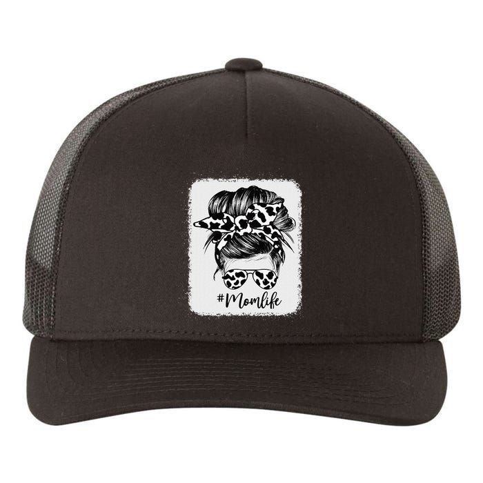 Cow Print Mom Life Messy Bun Hair Yupoong Adult 5-Panel Trucker Hat