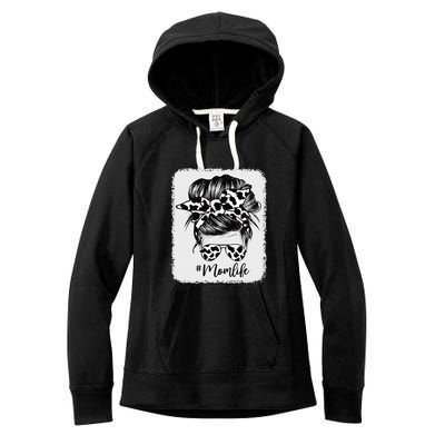 Cow Print Mom Life Messy Bun Hair Women's Fleece Hoodie