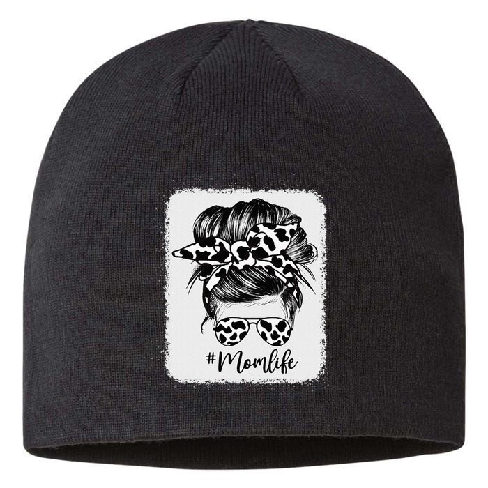 Cow Print Mom Life Messy Bun Hair Sustainable Beanie