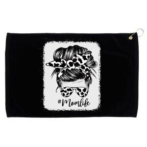 Cow Print Mom Life Messy Bun Hair Grommeted Golf Towel