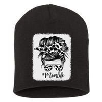 Cow Print Mom Life Messy Bun Hair Short Acrylic Beanie