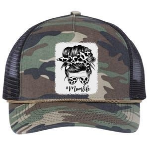 Cow Print Mom Life Messy Bun Hair Retro Rope Trucker Hat Cap