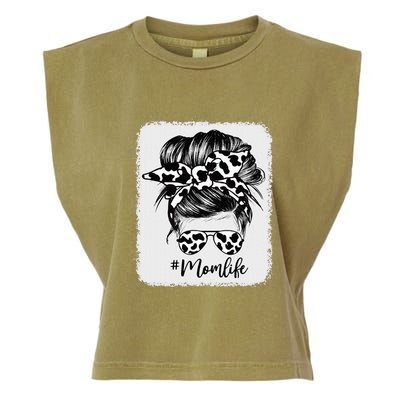 Cow Print Mom Life Messy Bun Hair Garment-Dyed Women's Muscle Tee