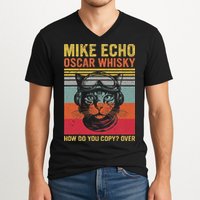 Cat Pilot Mike Echo Oscar Whisky How Do You Copy V-Neck T-Shirt