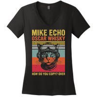 Cat Pilot Mike Echo Oscar Whisky How Do You Copy Women's V-Neck T-Shirt