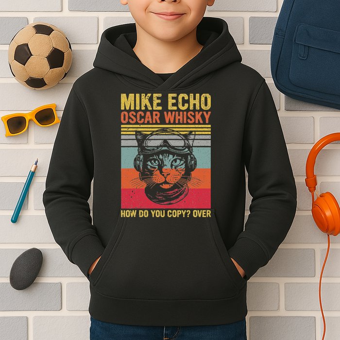 Cat Pilot Mike Echo Oscar Whisky How Do You Copy Kids Hoodie