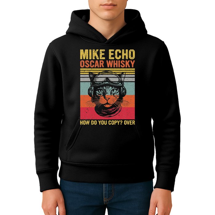 Cat Pilot Mike Echo Oscar Whisky How Do You Copy Kids Hoodie